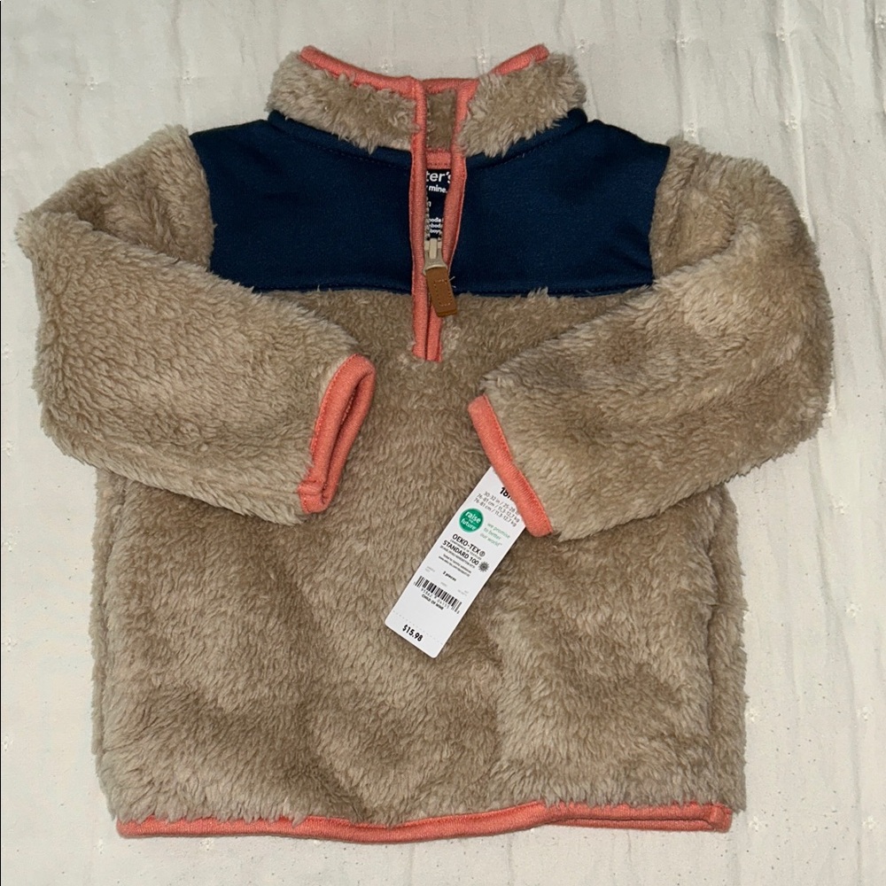 Carter's Beige and Dark Blue Fleece Pullover Todder Boy 18 mos NWT
